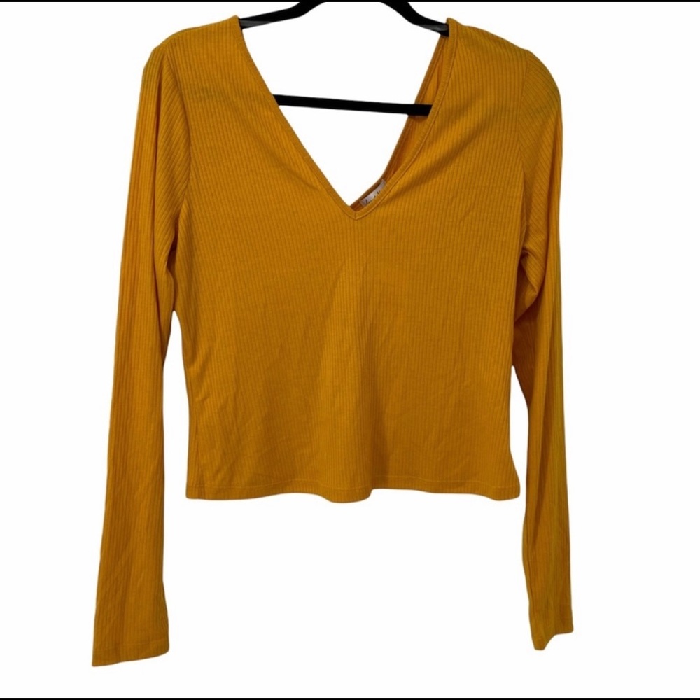 Love, Fire Mustard Yellow Deep V Neck & Back Top